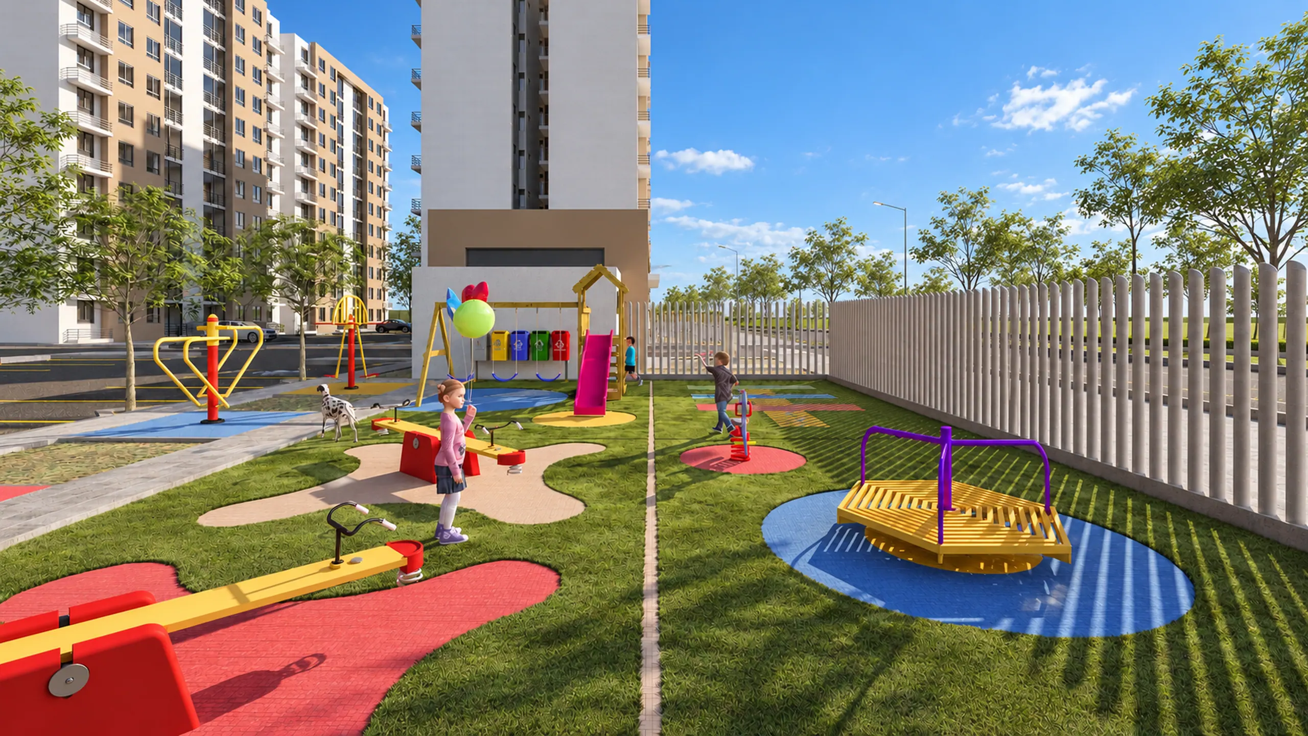 Juegos infantiles junto al cerramiento